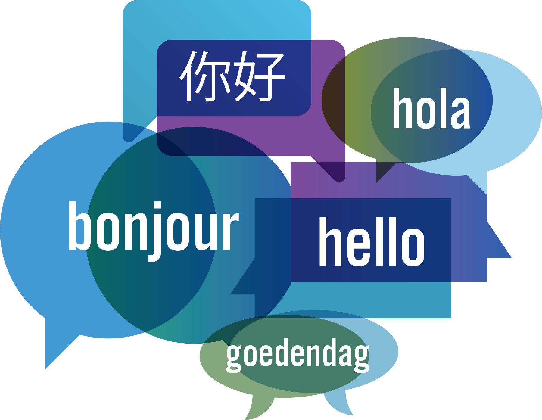 A graphic displaying words for "hello" in various languages.