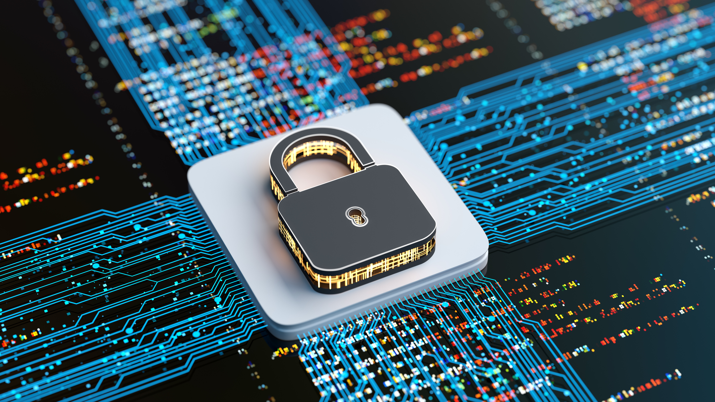 Un cadenas posé sur une carte mère d'ordinateur, symbolisant les technologies innovantes en matière de systèmes de sécurité et de protection des données.