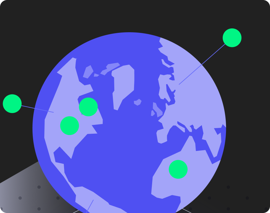 A stylized globe with geographical pins.