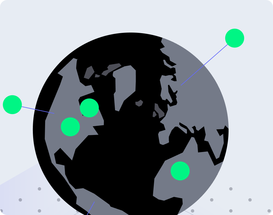 A stylized globe with geographical pins.