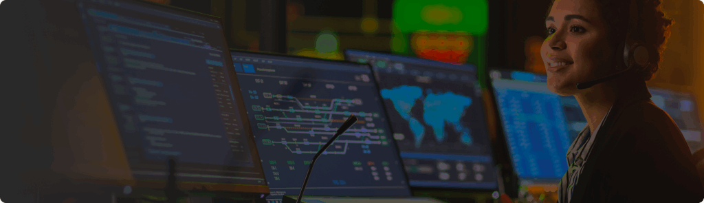 smiling woman on computer