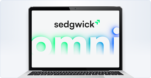 Platform teknologi Sedgwick Omni yang ditampilkan di laptop